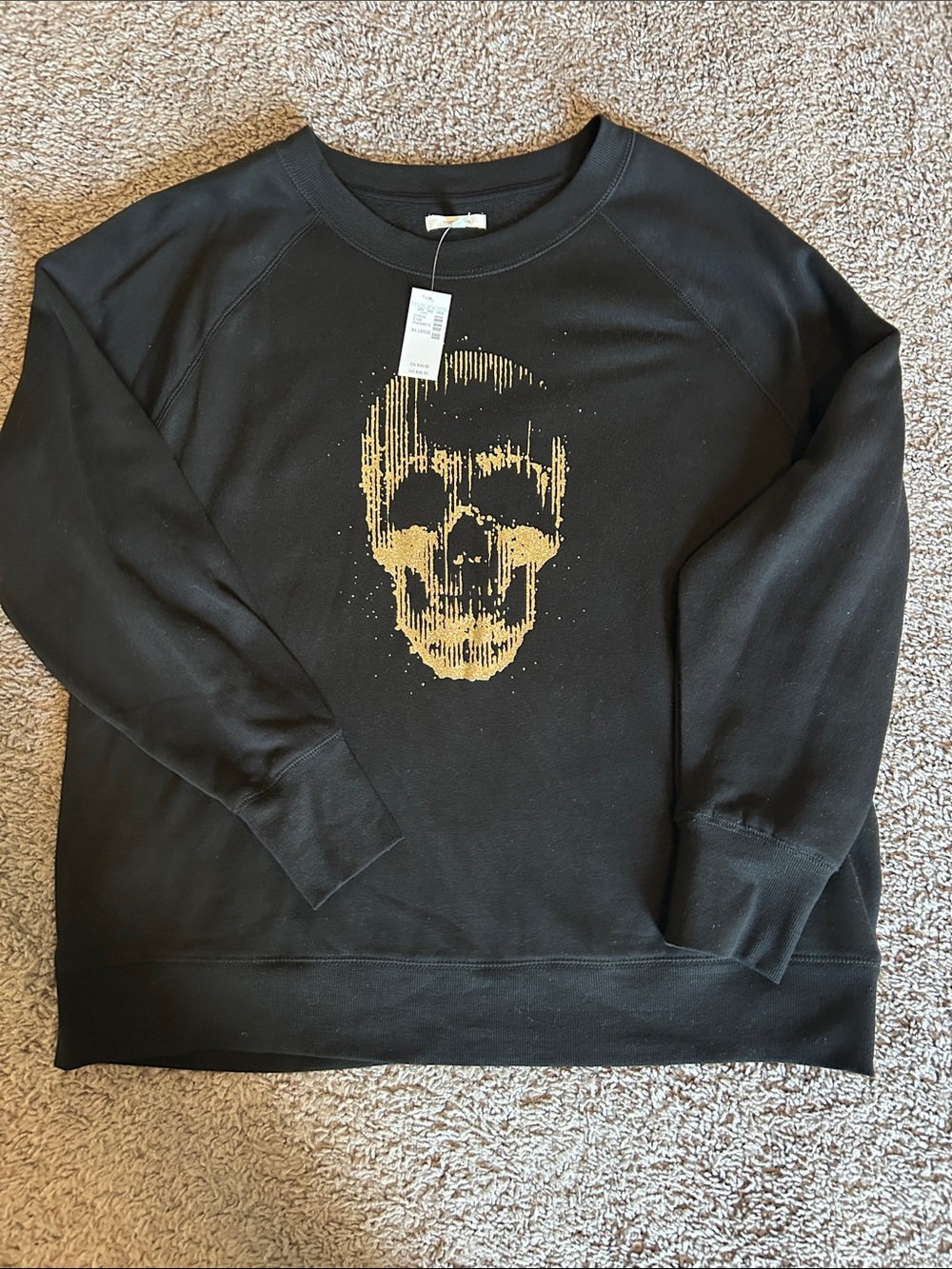 Maurices Black Crewneck Sweatshirt with Gold Skull Graphic